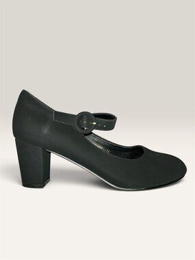 Retro 1950s Style Black Mary Jane Dress Shoes Suede Block Chunky Heels Size 7.5